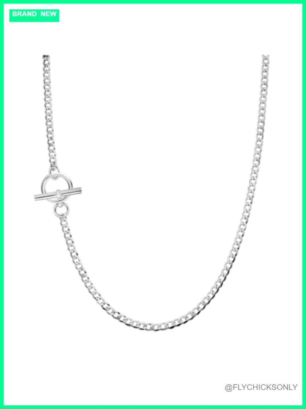 925 Sterling Silver Curb Chain Lariat Y Necklace Toggle Clasp 20 Inch